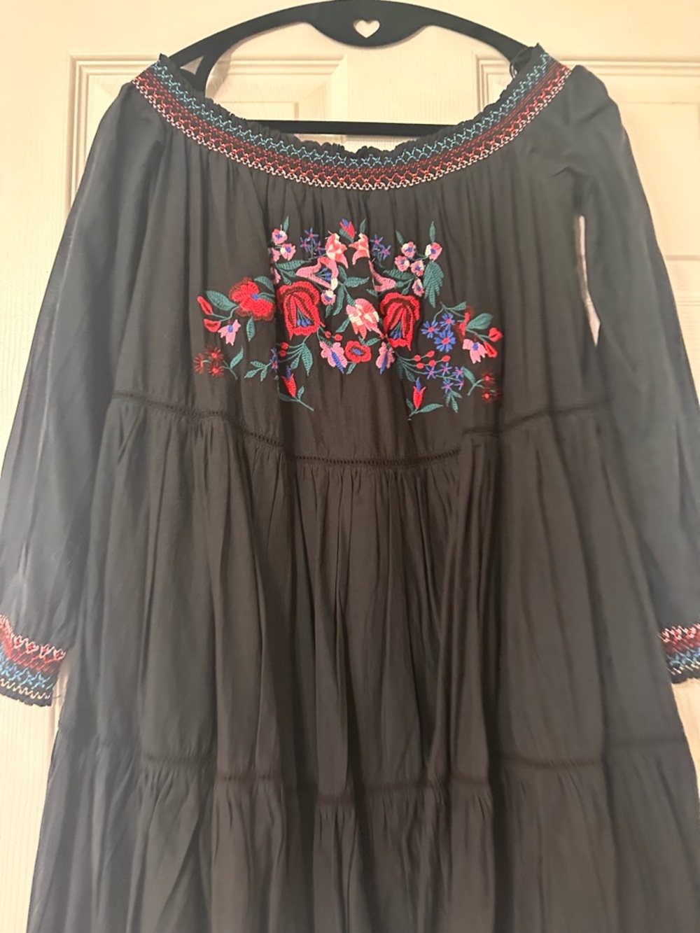 Free People Black Off-Shoulder Dress with Multicolor Floral Embroidery - Picture 2 of 8